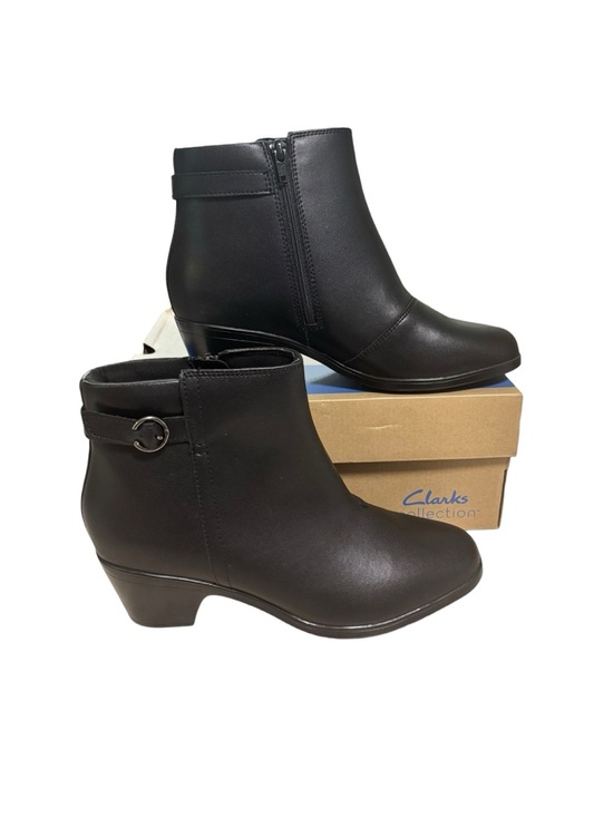 Clarks Shoes - Clarks Emily2 Belle Boots Womens Size 9 Black Leather Ankle Booties Heel Zip